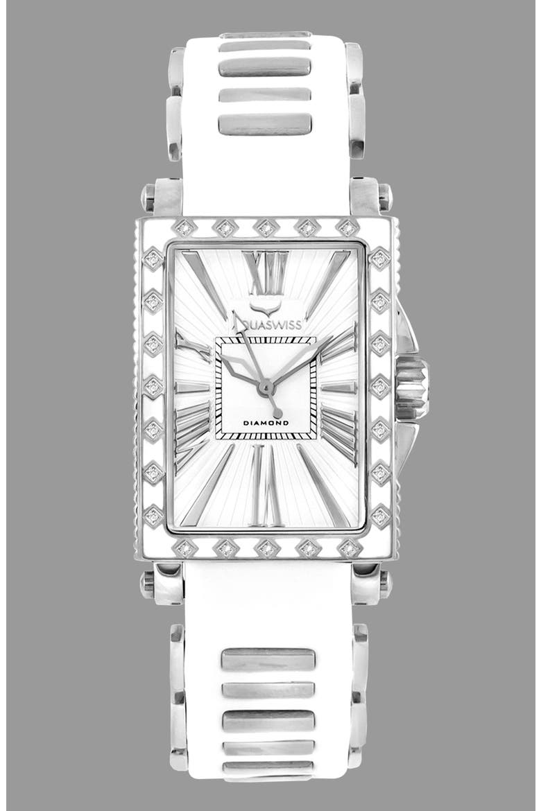 Grace Silicone Strap Diamond Watch, 58mm, Main, color, WHITE