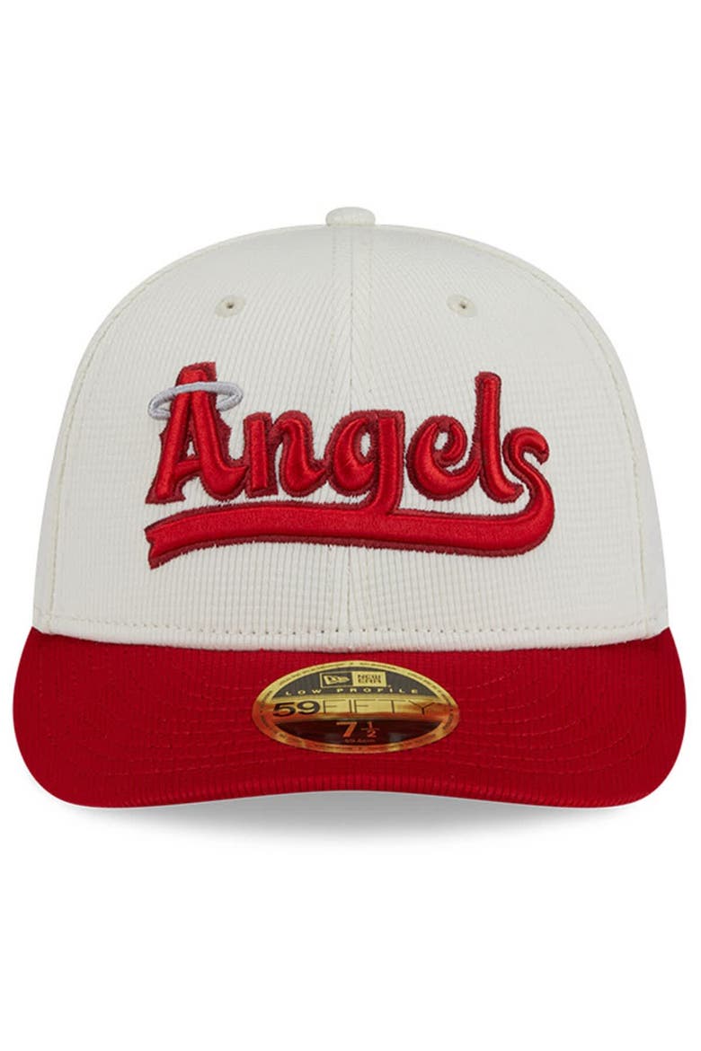 Men's New Era Cream/Red Los Angeles Angels City Connect Batting Practice Low Profile 59FIFTY Fitted Hat, Alternate, color, Cream