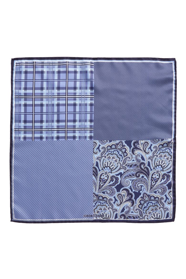 Men's Shop 'Three Panel' Silk Pocket Square, Alternate, color, NAVY