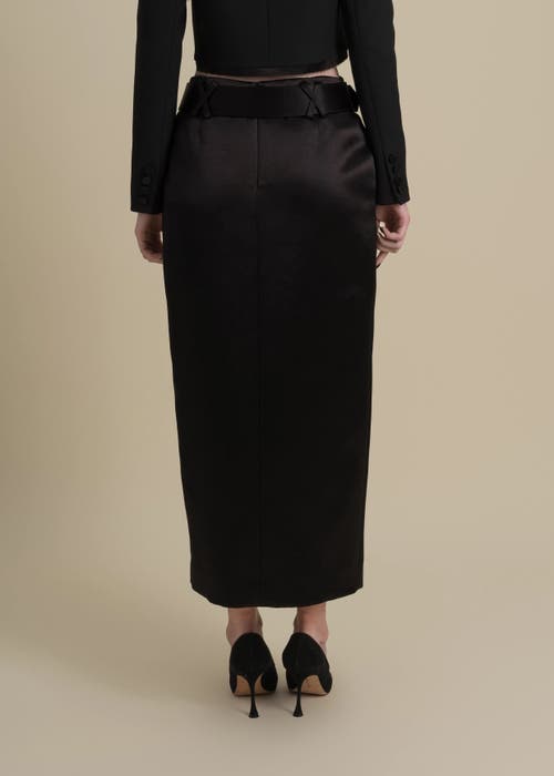 Contessa Mills Morgaine Mid-rise Fluid Elegant Shiny Sateen Skirt In Black