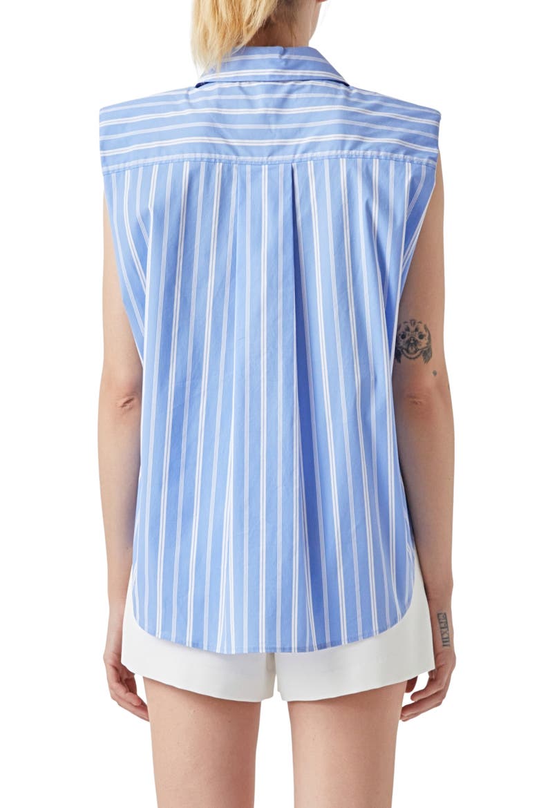 Stripe Power Shoulder Sleeveless Button-Up Shirt, Alternate, color, BLUE/ WHITE