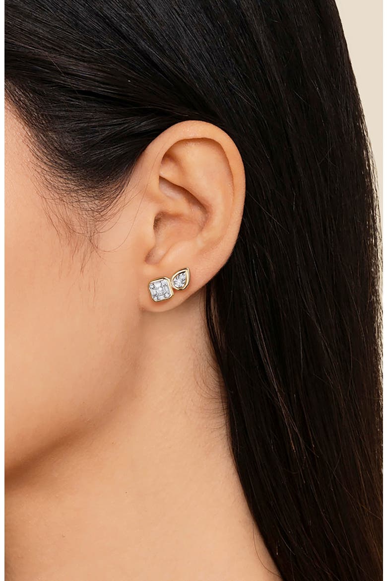 14k Gold Diamond Stud Earrings, Alternate, color, 14K YELLOW/ WHITE GOLD