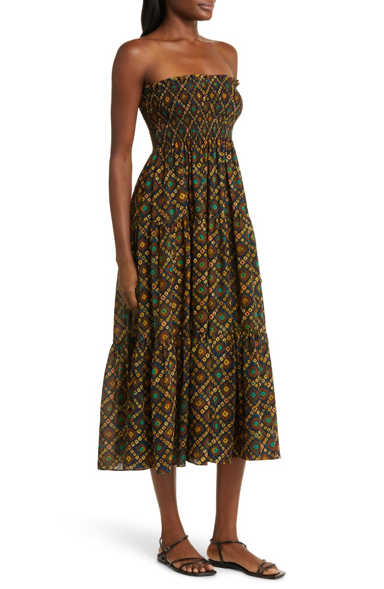 Ulla Johnson Lucca Batik Print Strapless Cover-Up Dress, Alternate, color, 