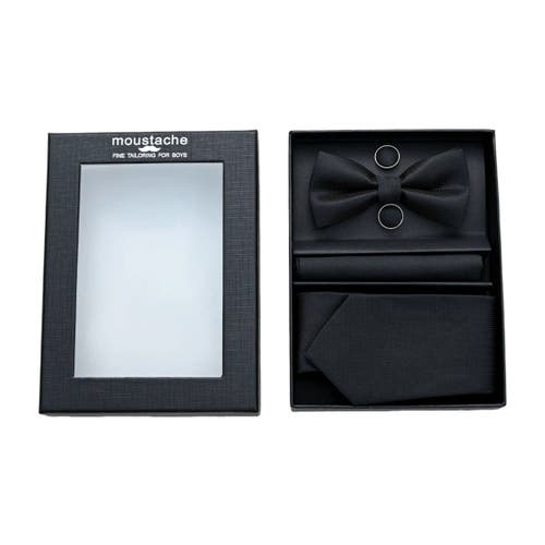 Moustache Crosshatch Tie Set In Black