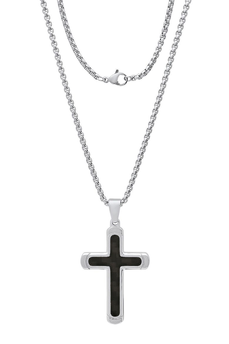 Men's Two-Tone Stainless Steel Cross Pendant Necklace, Alternate, color, SILVER/ BLACK
