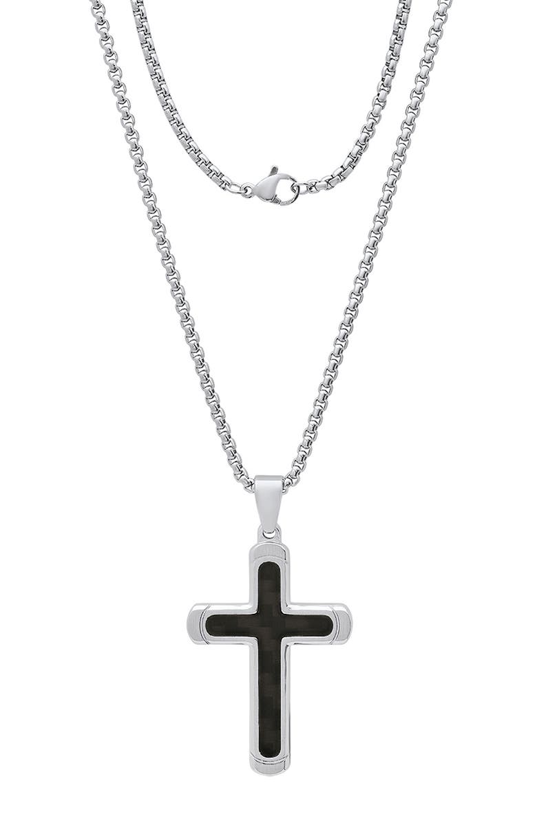 HMY JEWELRY Men's Two-Tone Stainless Steel Cross Pendant Necklace, Alternate, color, 