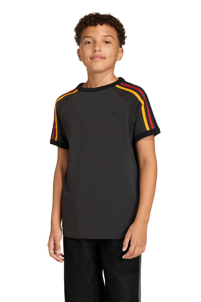 Kids' 3-Stripes Cotton T-Shirt, Alternate, color, UTILITY BLACK/ BLACK