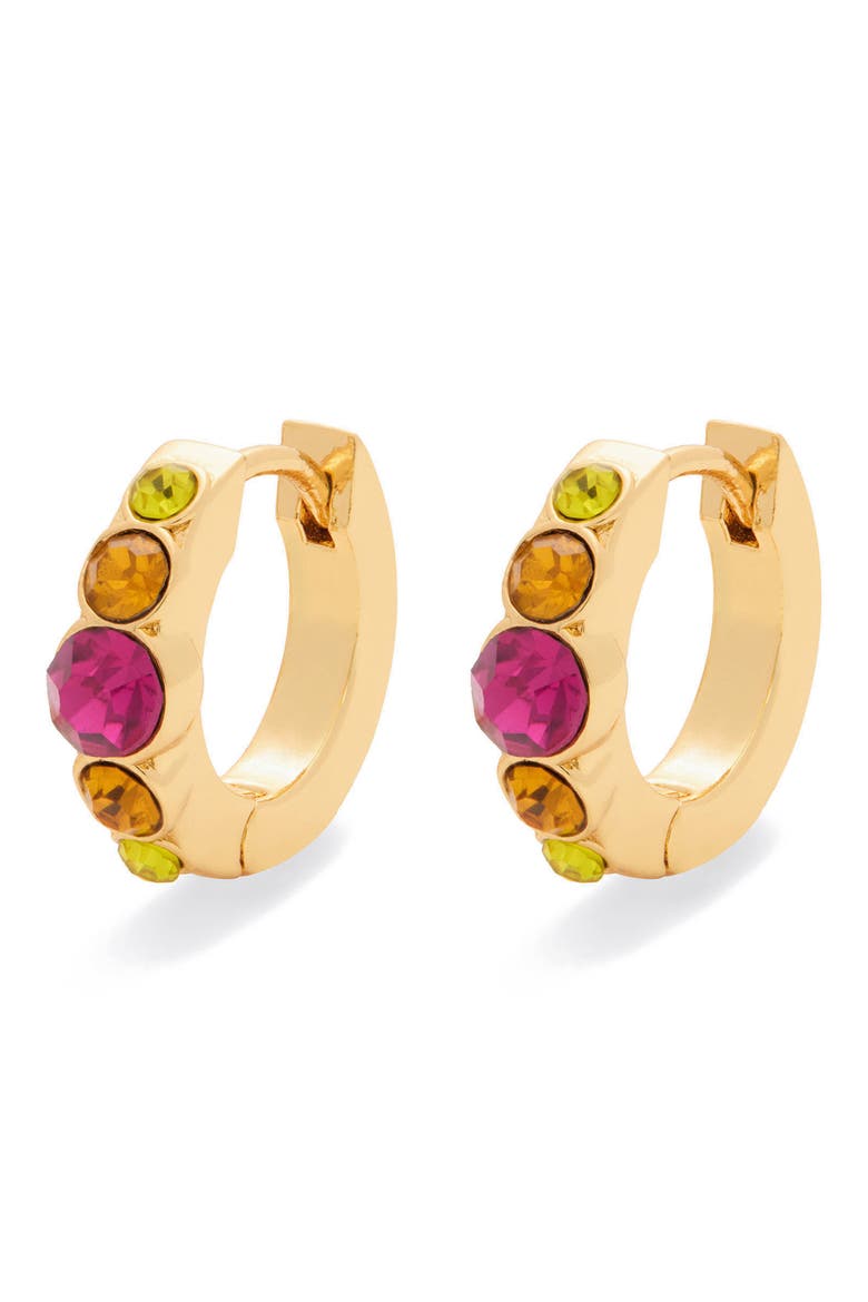 Stone Huggie Hoop Earrings, Main, color, PINK