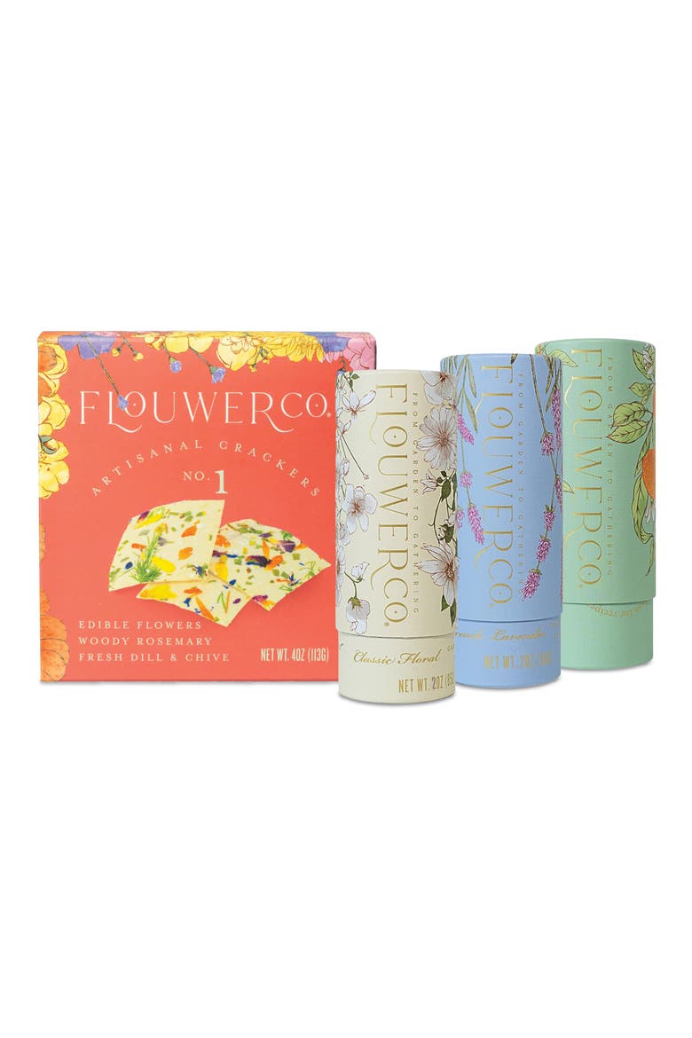 Artisanal Crackers, Garnishing Salt & Cocktail Cubes 4-Piece Set, Main, color, FLORAL