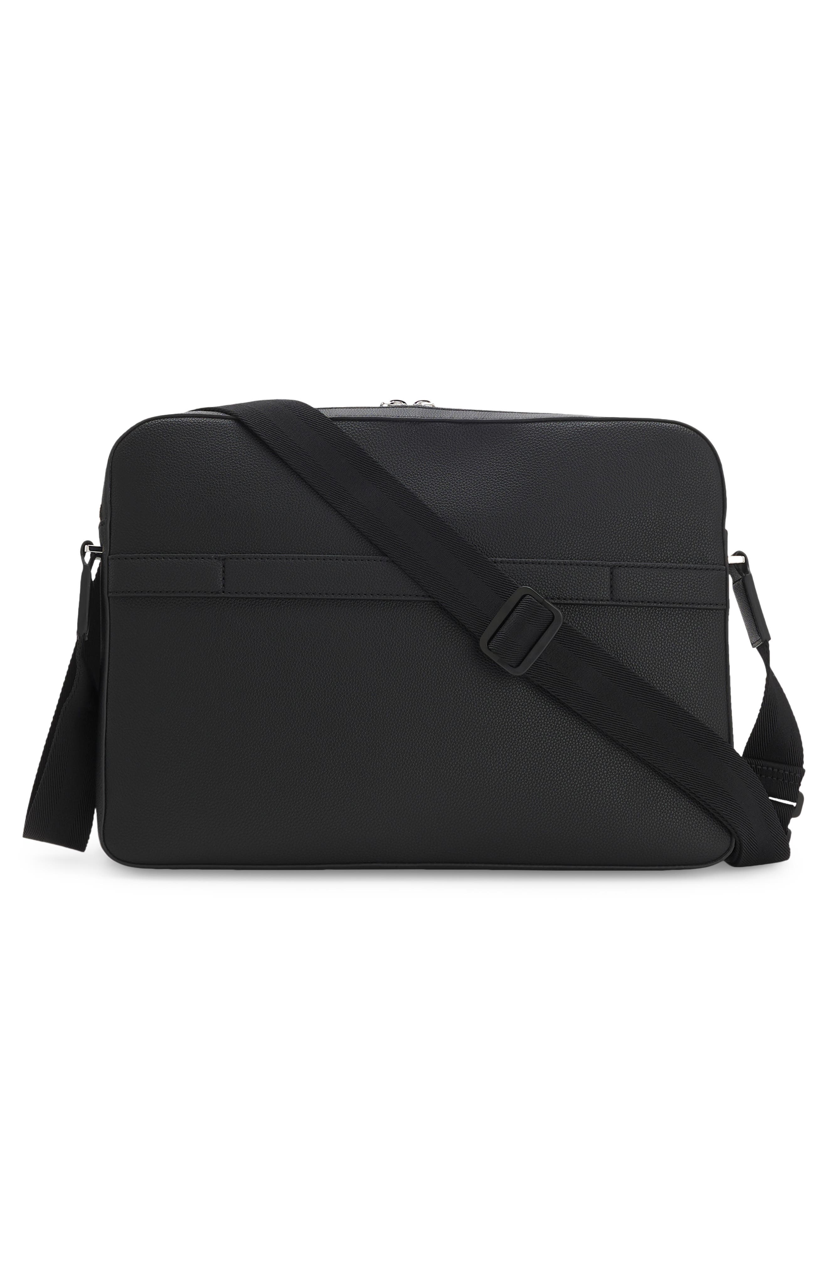 HUGO Ray Faux Leather Messenger Bag, Alternate, color, Black