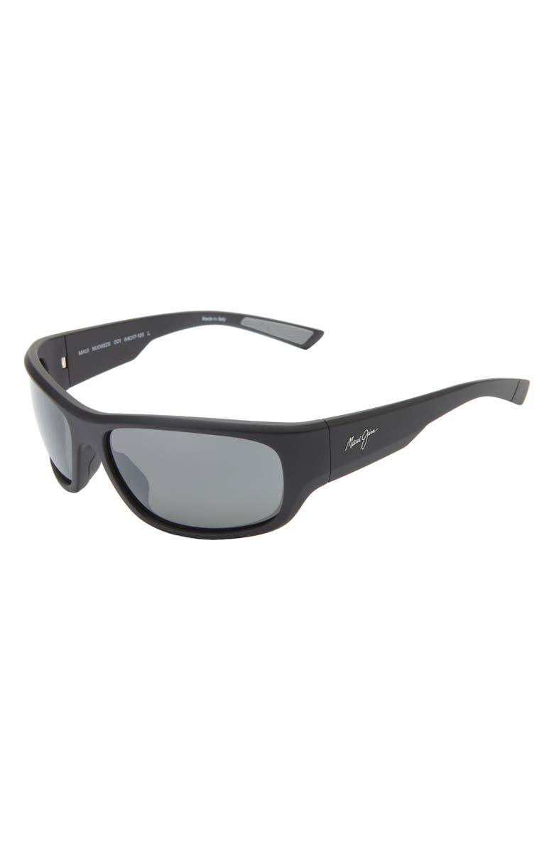 Maui Jim Mauklele 64mm PolarizedPlus2<sup>®</sup> Wraparound Rectangular Sunglasses, Alternate, color, Black