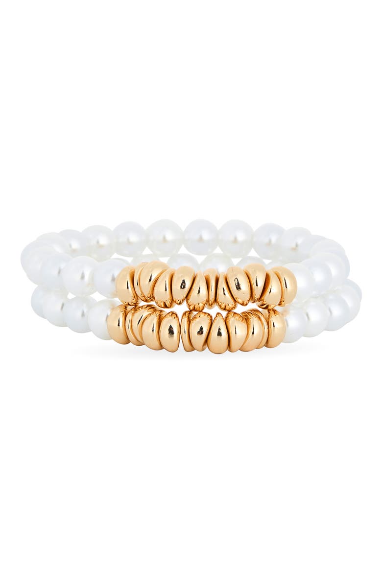 2-Pack Faux Pearl Stretch Bracelets, Main, color, WHITE- GOLD