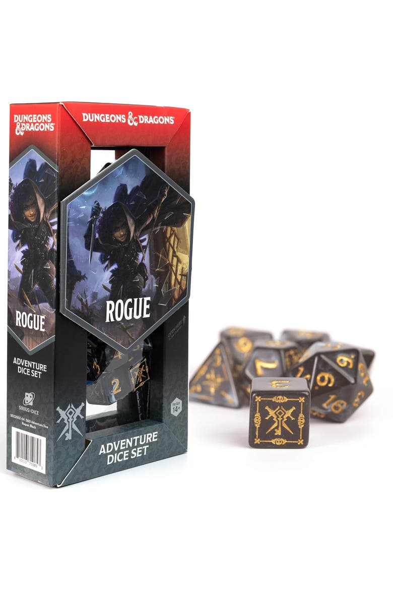 D&D Adventure Dice Rogue Black, 15 PieceRpg Die Set, Main, color, Black