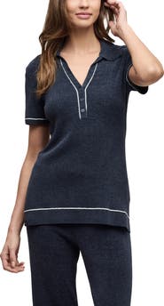 Barefoot Dreams® CozyChic® Ultra Lite® Contrast Stripe Rib Polo