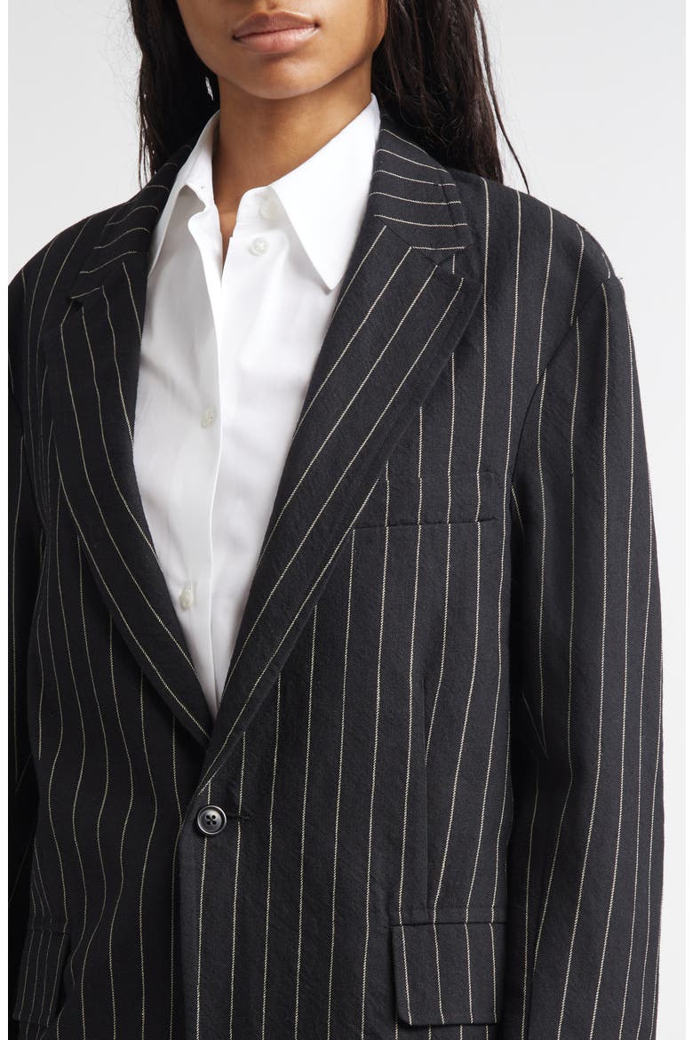Ragged Pinstripe Oversize Linen & Virgin Wool Blazer, Alternate, color, BLACK WHITE PINSTRIPE