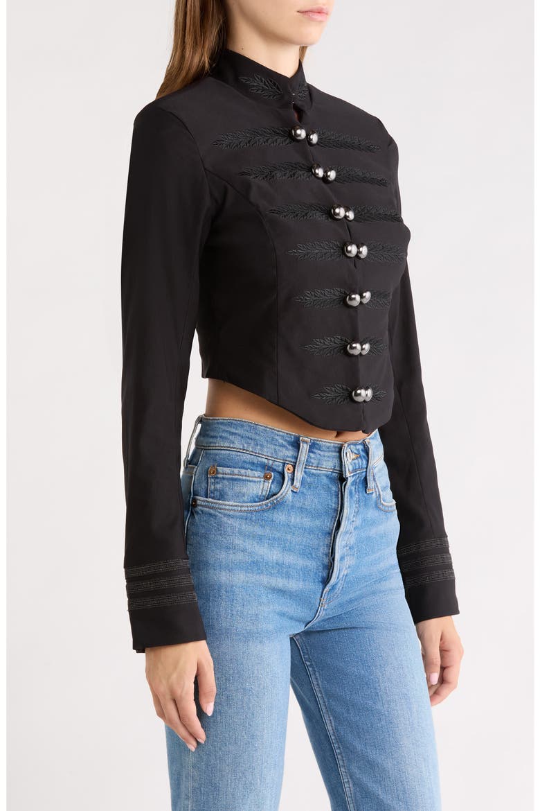 Gracyn Crop Fitted Band Jacket, Alternate, color, NOIR