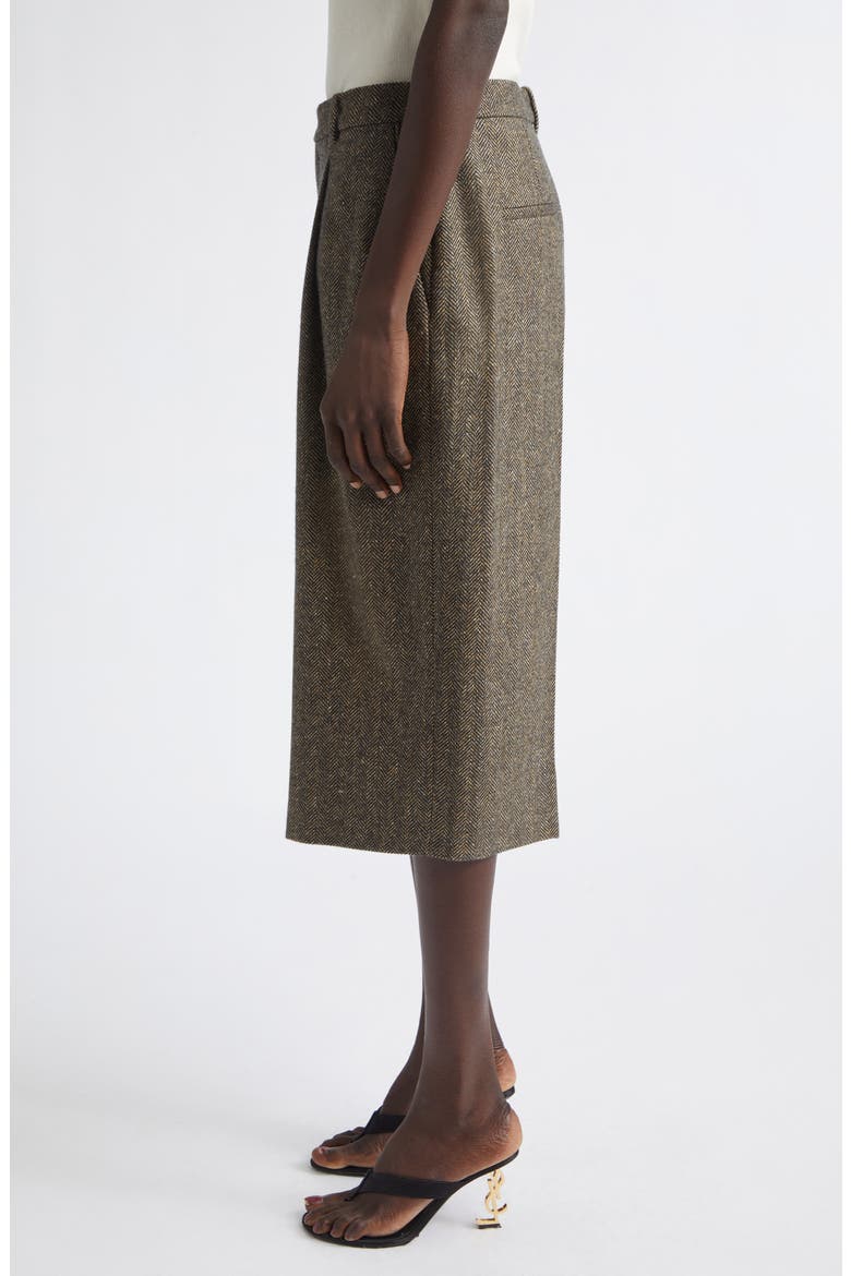 Wool Herringbone Culottes, Alternate, color, BROWN