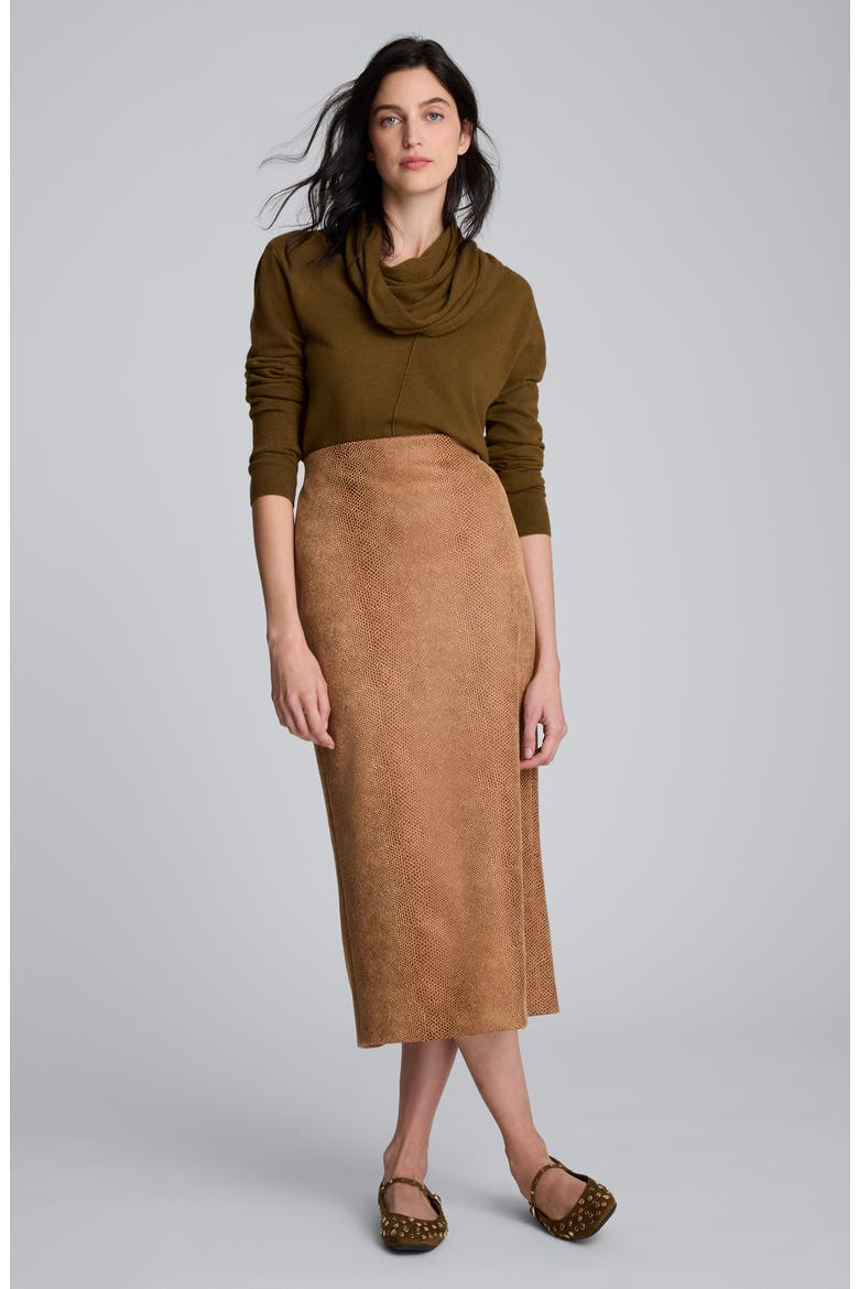 Pull-On High Waist Midi Skirt, Alternate, color, RICH UMBER MULTI