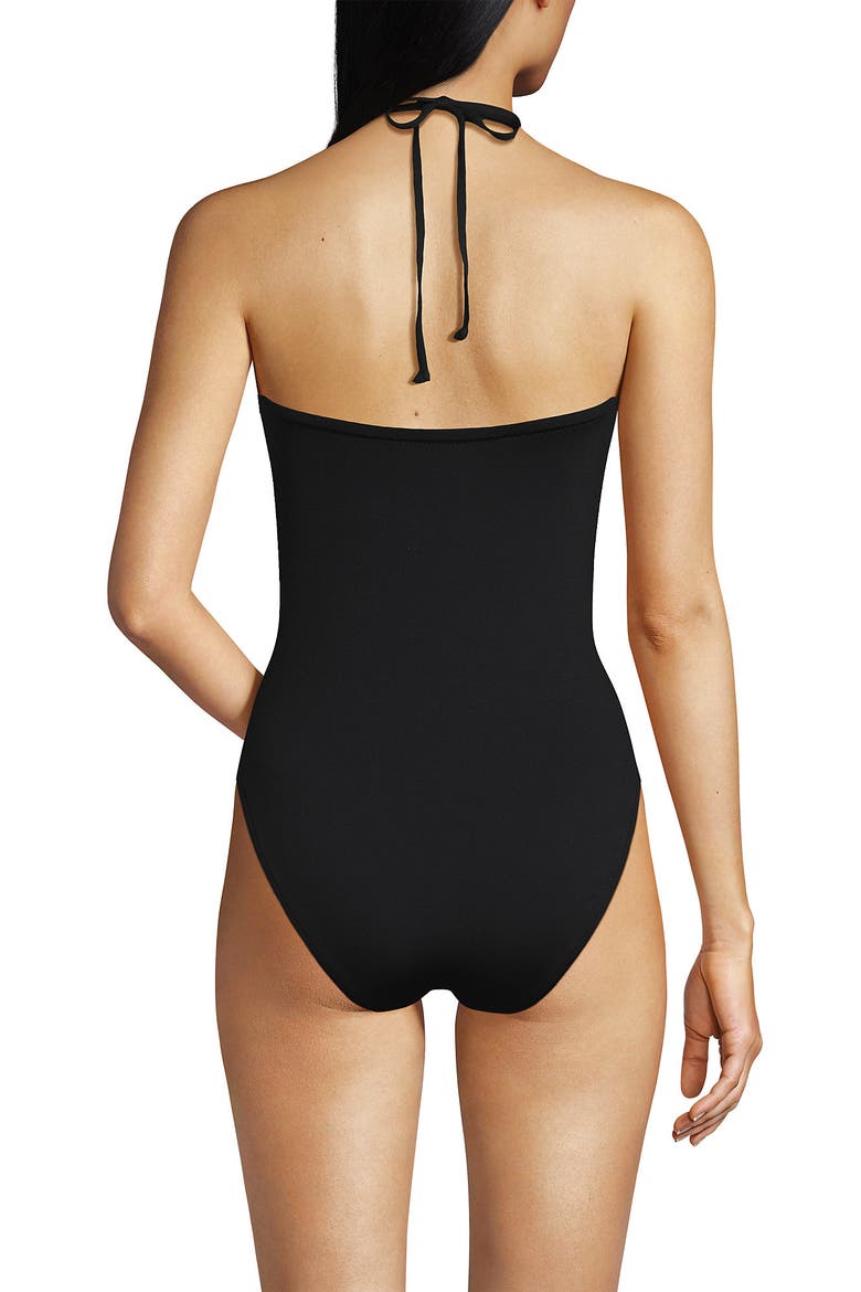Ruched Multi-Way V-Neck Halter High Leg One Piece Swimsuit, Alternate, color, Black
