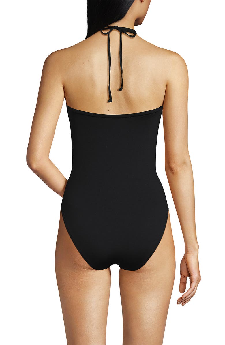 Lands' End Ruched Multi-Way V-Neck Halter High Leg One Piece Swimsuit, Alternate, color, Black