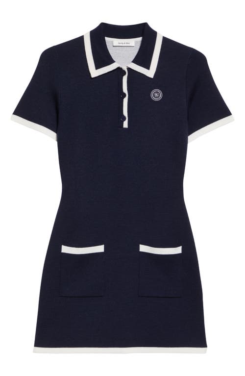 Sporty And Rich Sporty & Rich Tipped Short Sleeve Merino Wool Sweater Dress In Navy