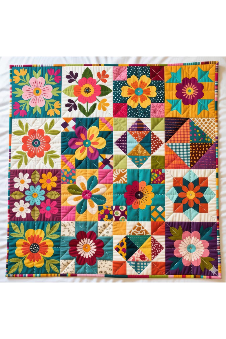 Quilted Flowers 500 piece Jigsaw Puzzle for Adults, Alternate, color, Multicolor
