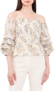 Chaus Eyelet Bubble Sleeve Off the Shoulder Blouse