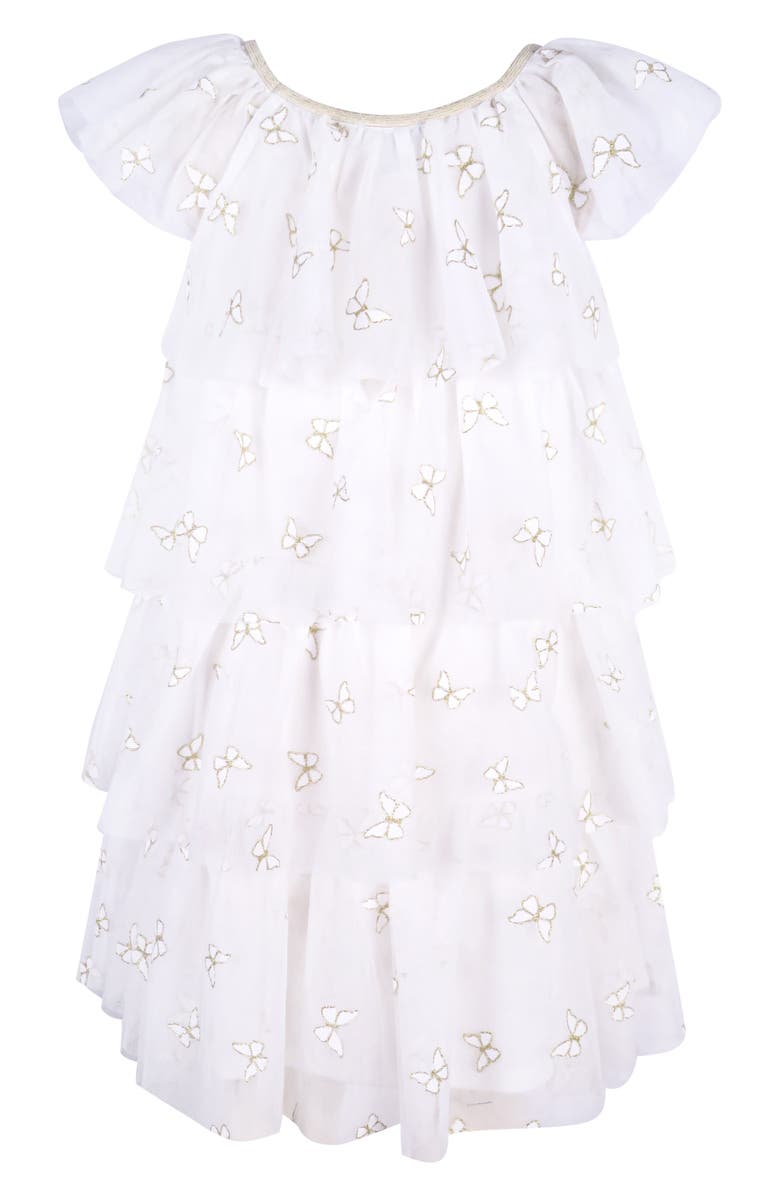 Zunie Kids' Embroidered Butterfly Tiered Party, Alternate, color, Ivory/ Gold