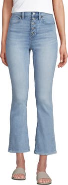 Lands' End High Rise Denim Button Front Kick Flare Crop Jeans