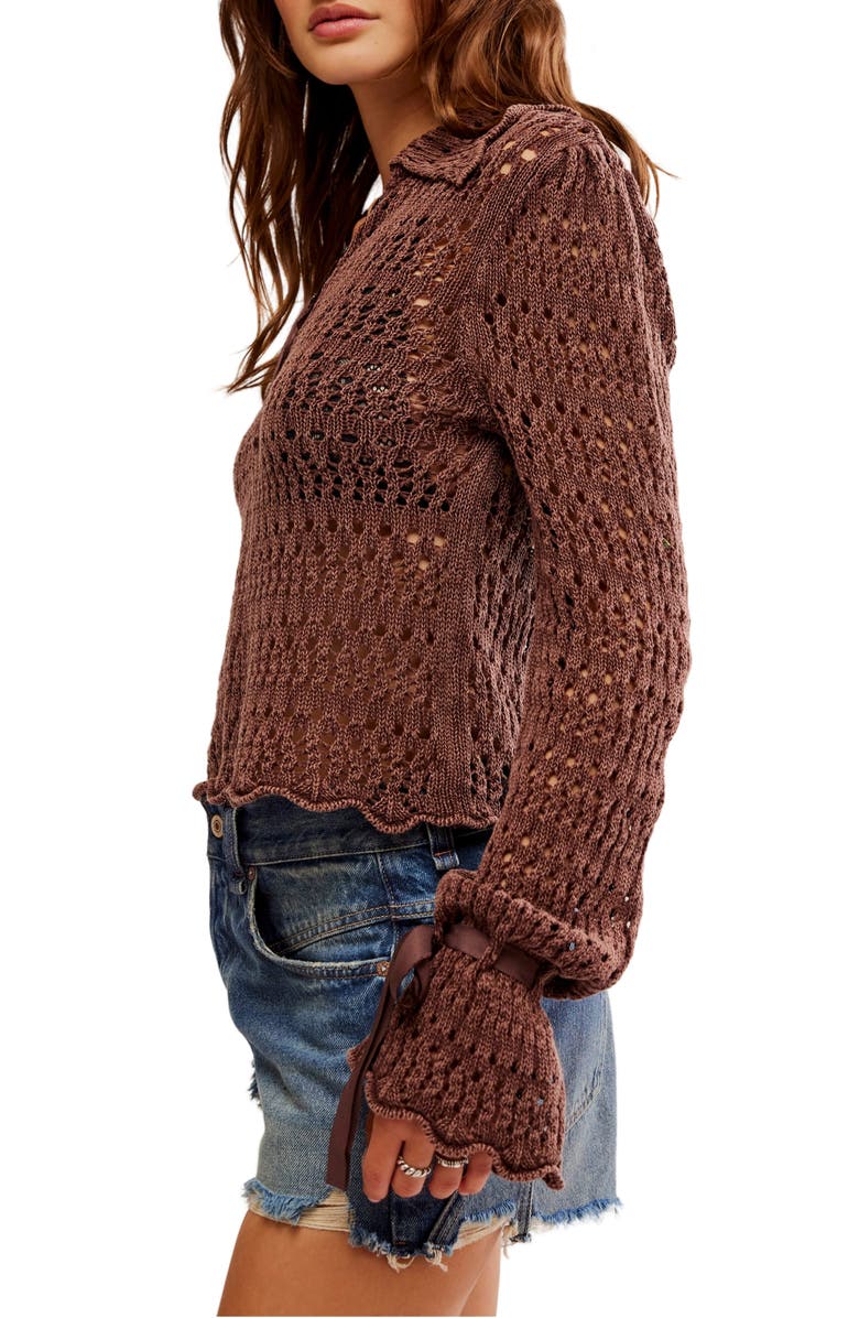 Free People Open Stitch Cotton Polo Sweater, Alternate, color,