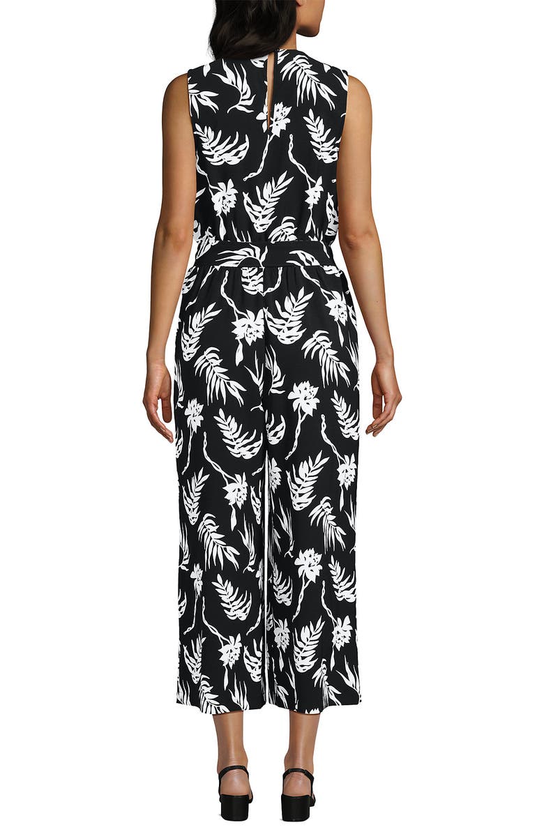 Lands' End Sleeveless Creaseless Wrap Jumpsuit, Alternate, color, Black Tropic Floral
