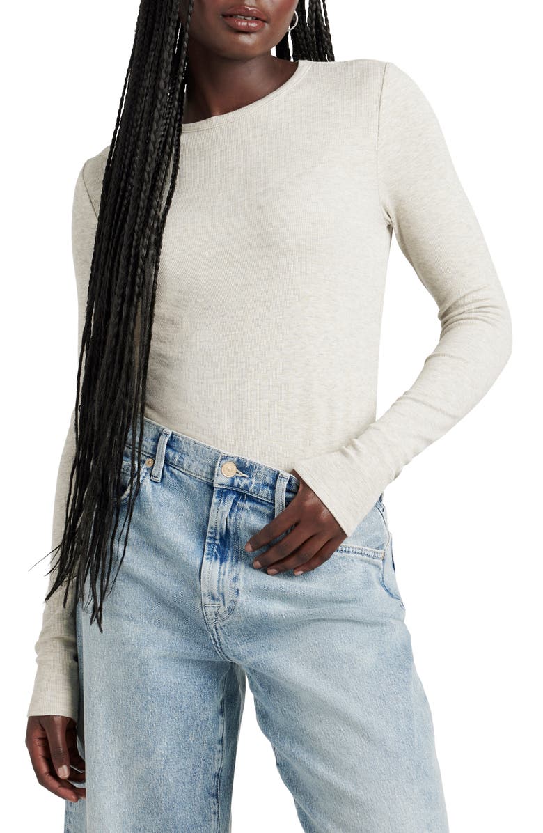 Splendid Isabella Shimmer Rib Top, Main, color, Pale Oak White Heather