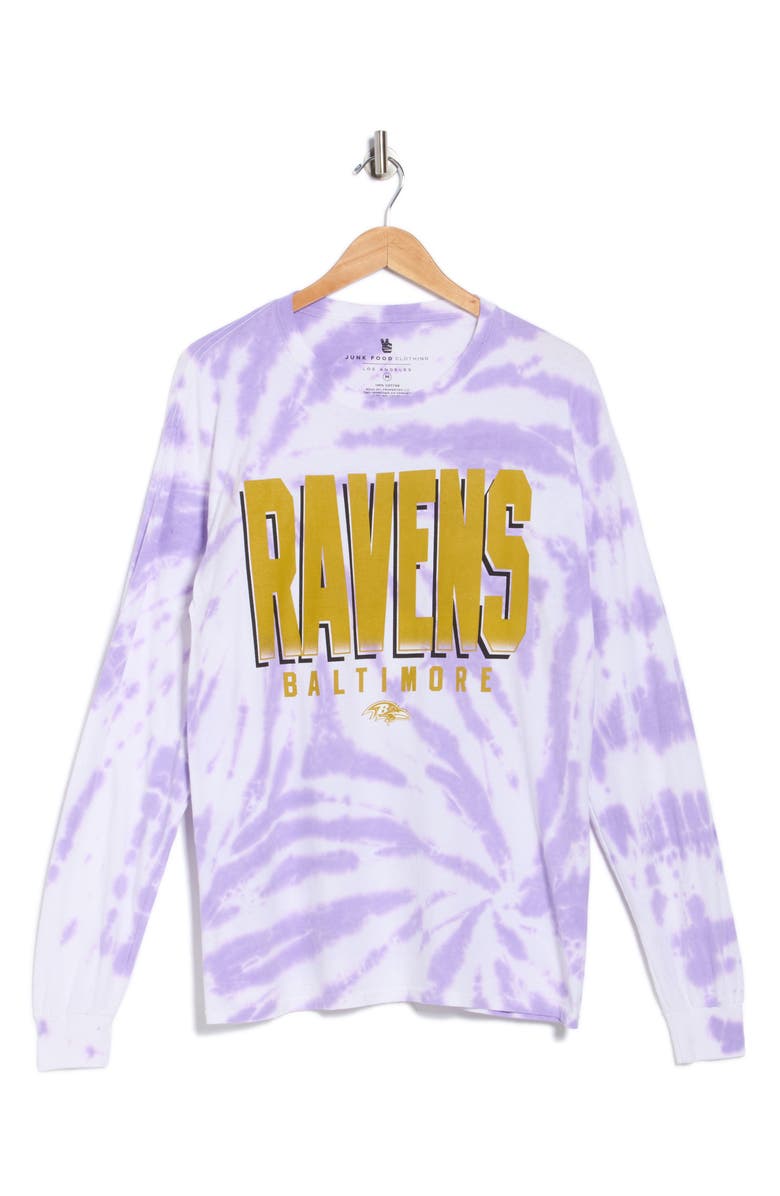 Junk Food Game Time Ravens Long Sleeve T-Shirt, Alternate, color, Purple Tie-Dye