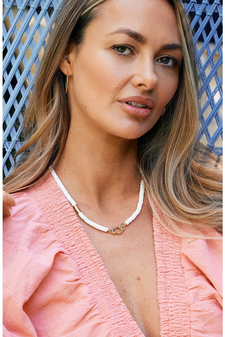 Capri Beaded Shell Necklace, Alternate, color, GOLD/ WHITE