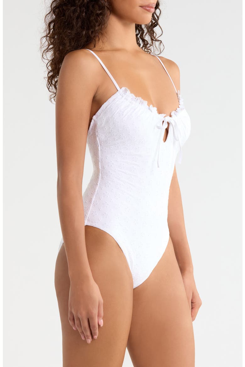 Eyelet Keyhole One-Piece Swimsuit, Alternate, color, WHITE