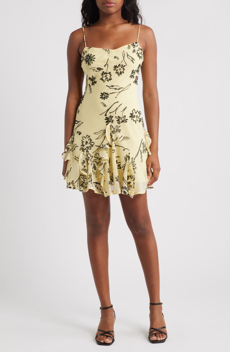 Topshop Beaded Godet Minidress, Main, color, Yellow