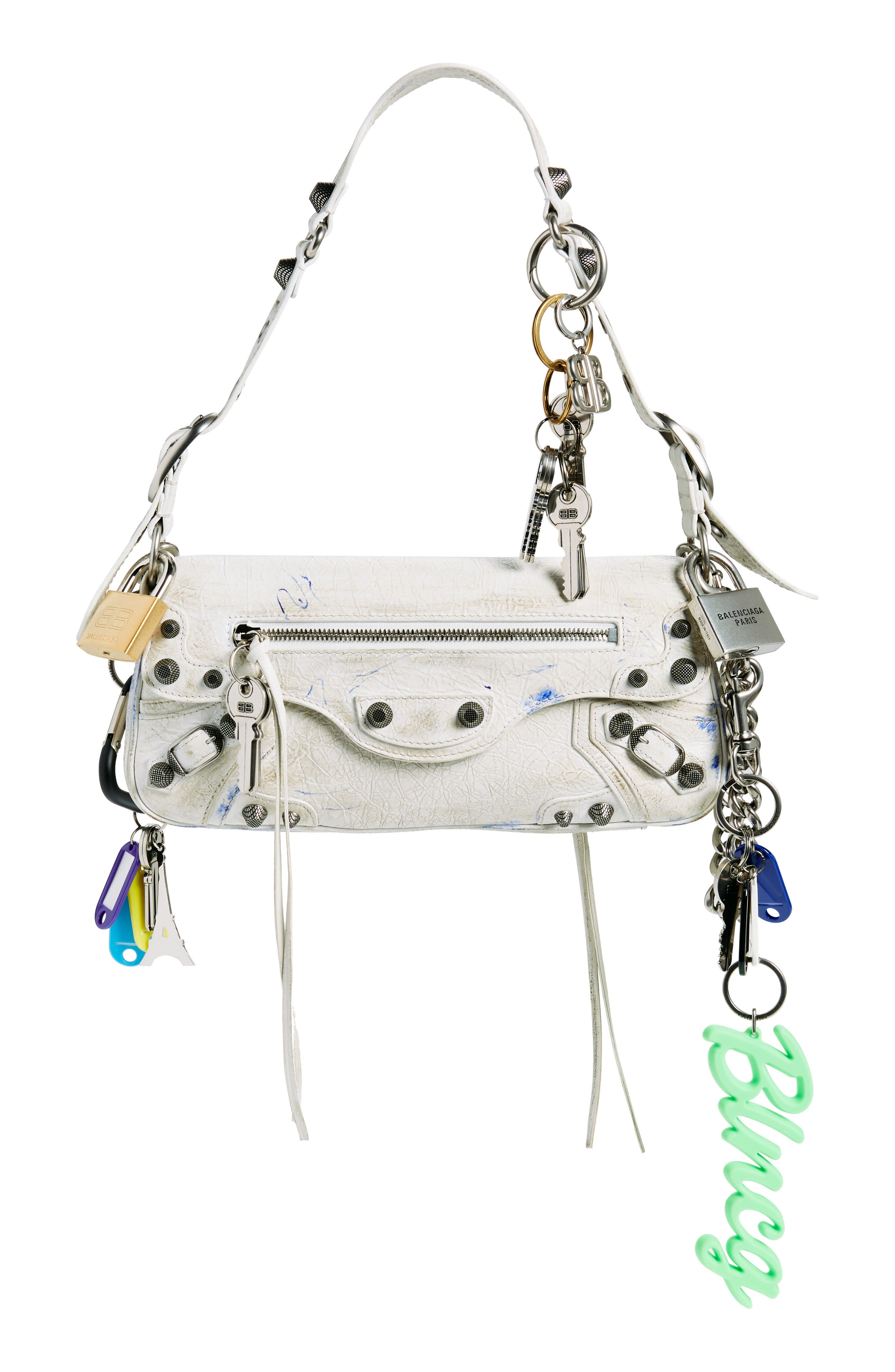 Balenciaga Small Le Cagole Used Effect Sling Bag with Charms, Main, color, 