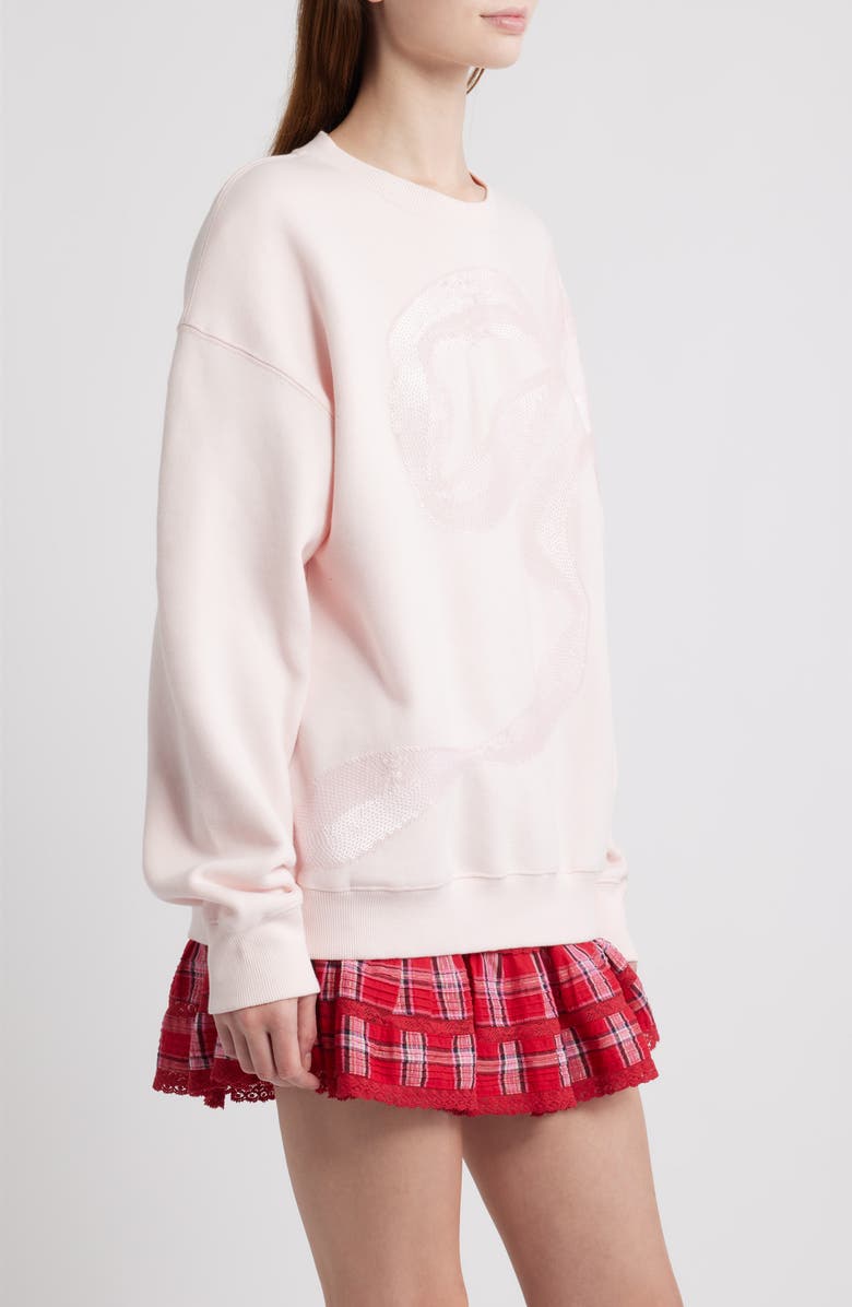 LoveShackFancy Palo Sequin Embellished Cotton Blend Sweatshirt, Alternate, color, Wistful Pink