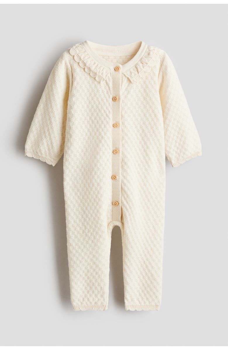 H&M Textured-knit Cotton Romper Suit, Main, color, 