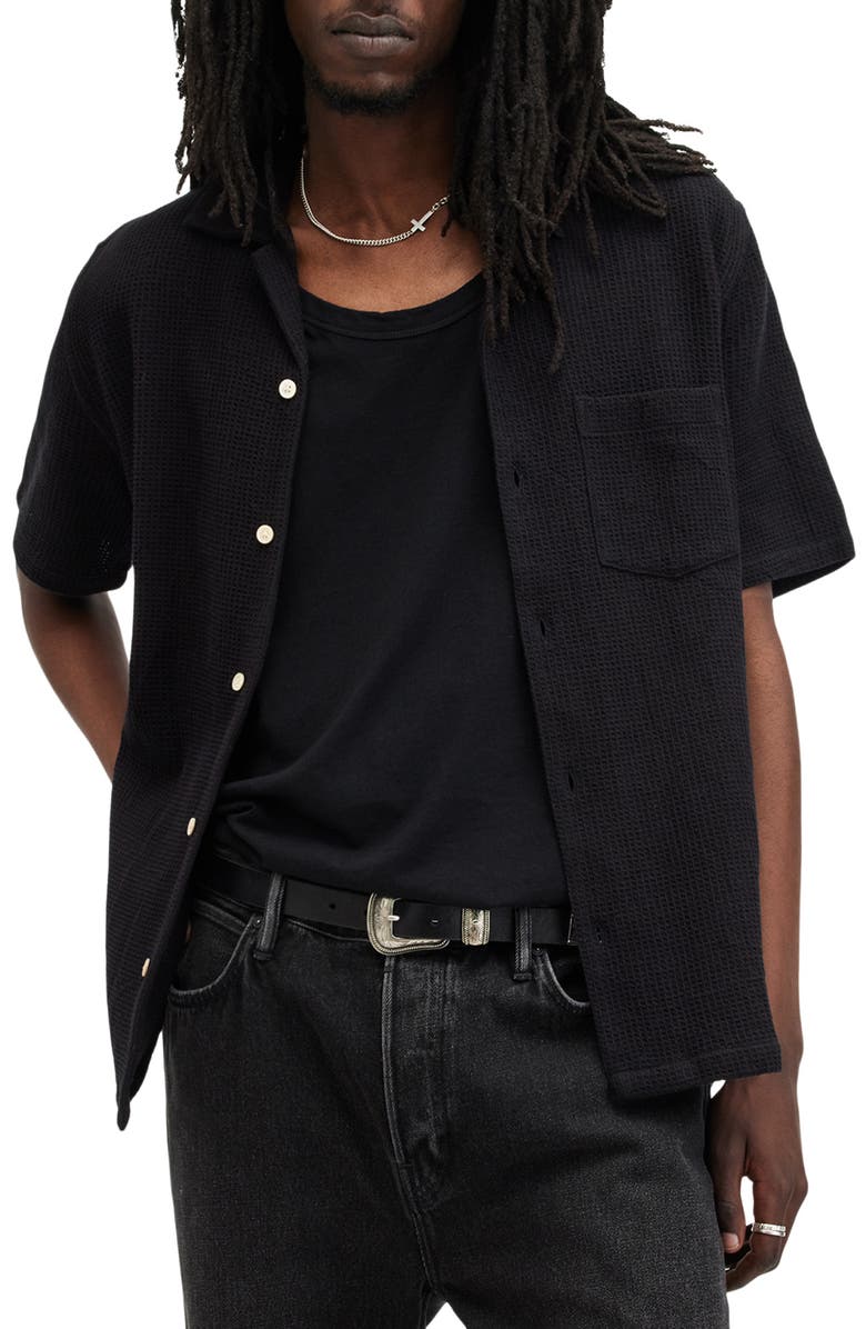 AllSaints Helston Oversize Waffle Camp Shirt, Main, color,