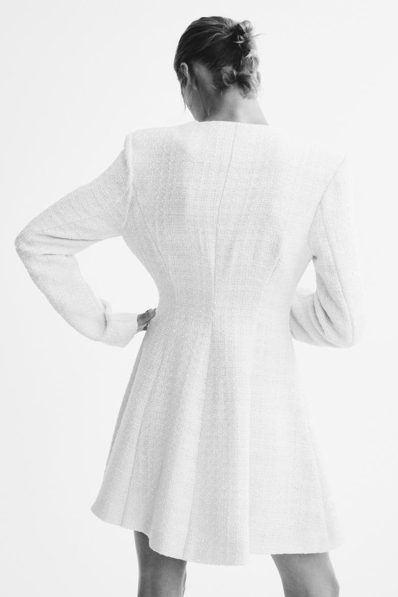 Bouclé-weave Button-front Dress, Alternate, color, Light beige