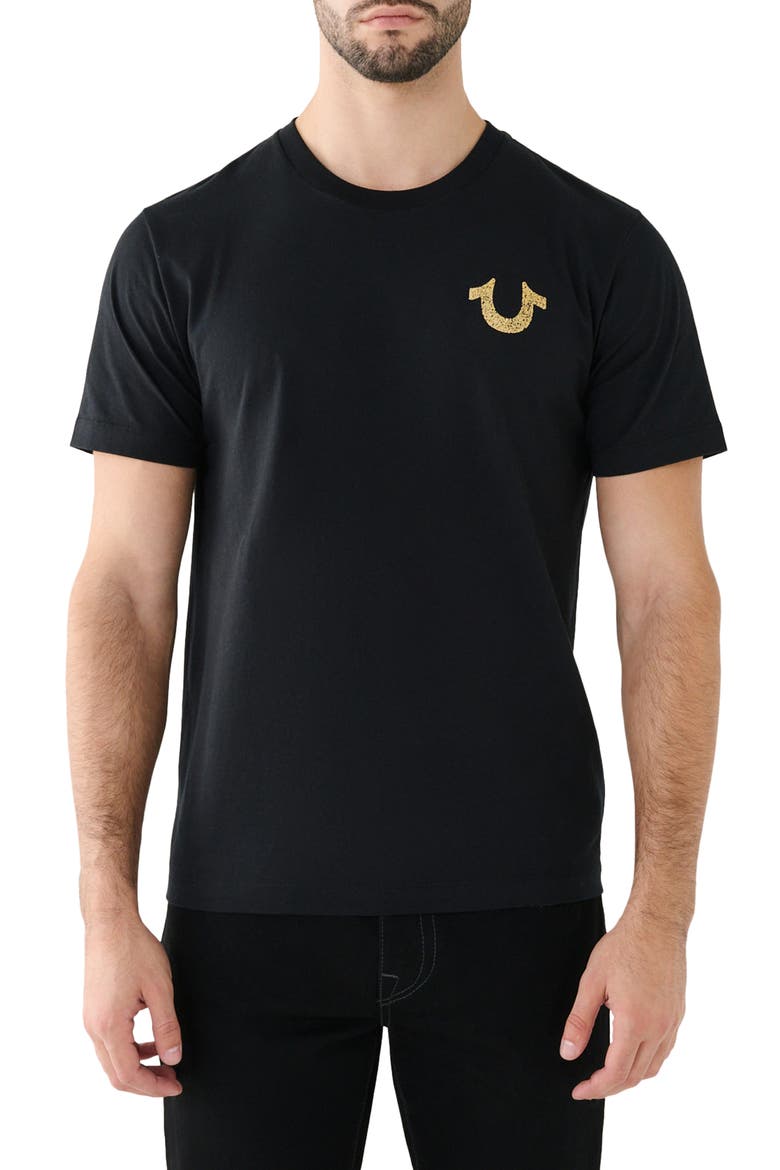 Stamp Foil Cotton Graphic T-Shirt, Main, color, JET BLACK
