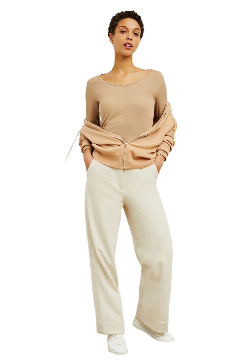 Marcia Ribbed Pima Cotton Layering T-Shirt, Alternate, color, Camel