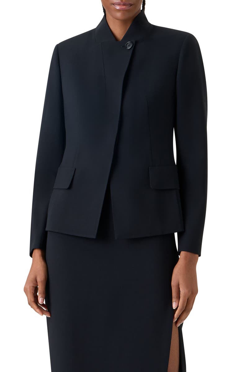 Akris Kay Asymmetric Wool Blend Double Face Jacket, Main, color, Black