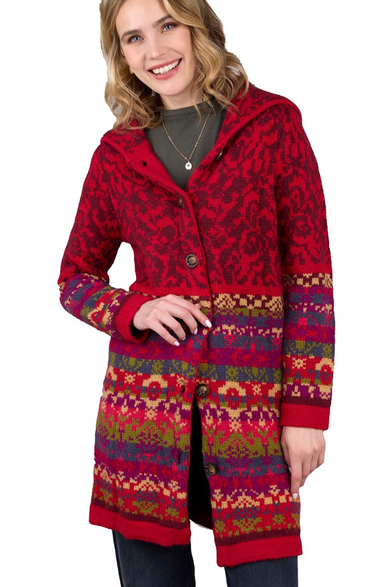 Fair Isle Longline Cardigan, Alternate, color, RED