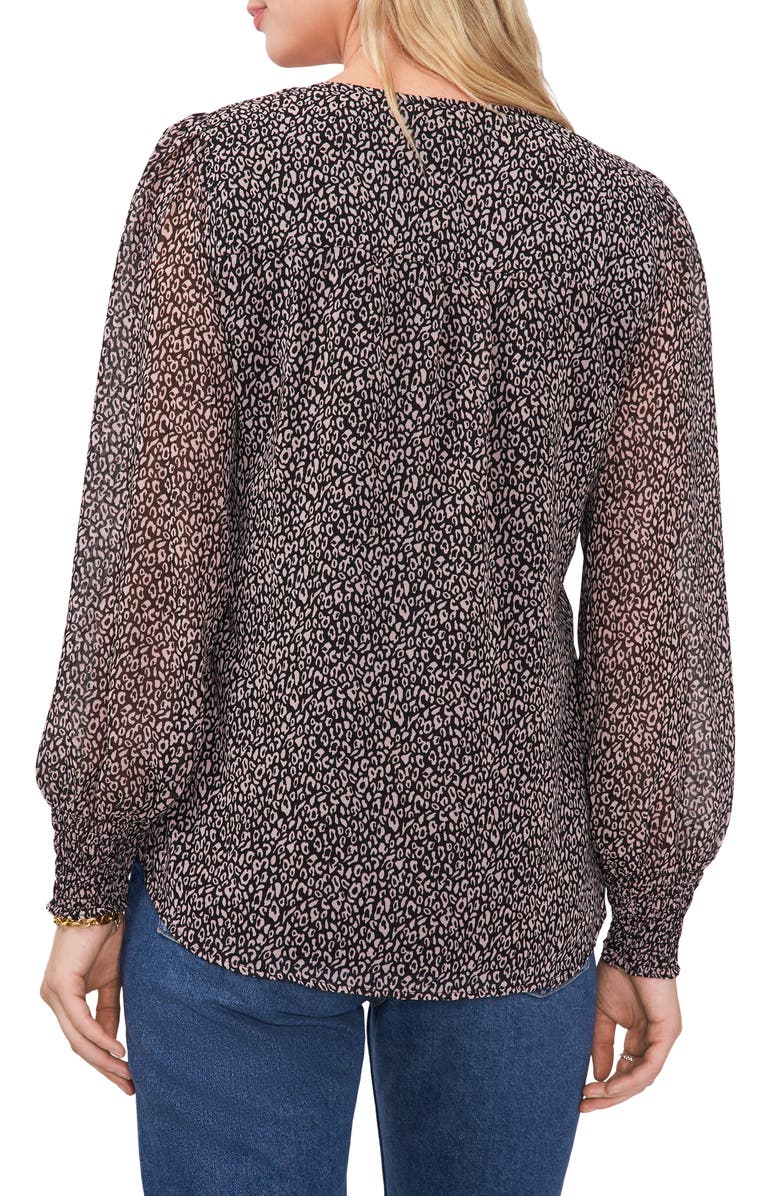 Chaus Balloon Sleeve Chiffon Button-Up Top, Alternate, color, Black/ Taupe