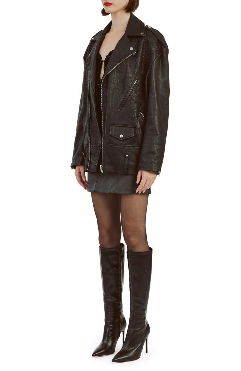Bardot Oversize Leather Biker Jacket, Alternate, color,