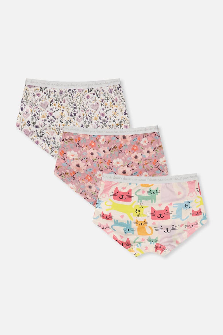 Feminine Organic Cotton Full Coverage 3-Pack Boyshort Panties, Alternate, color, Feminine Print