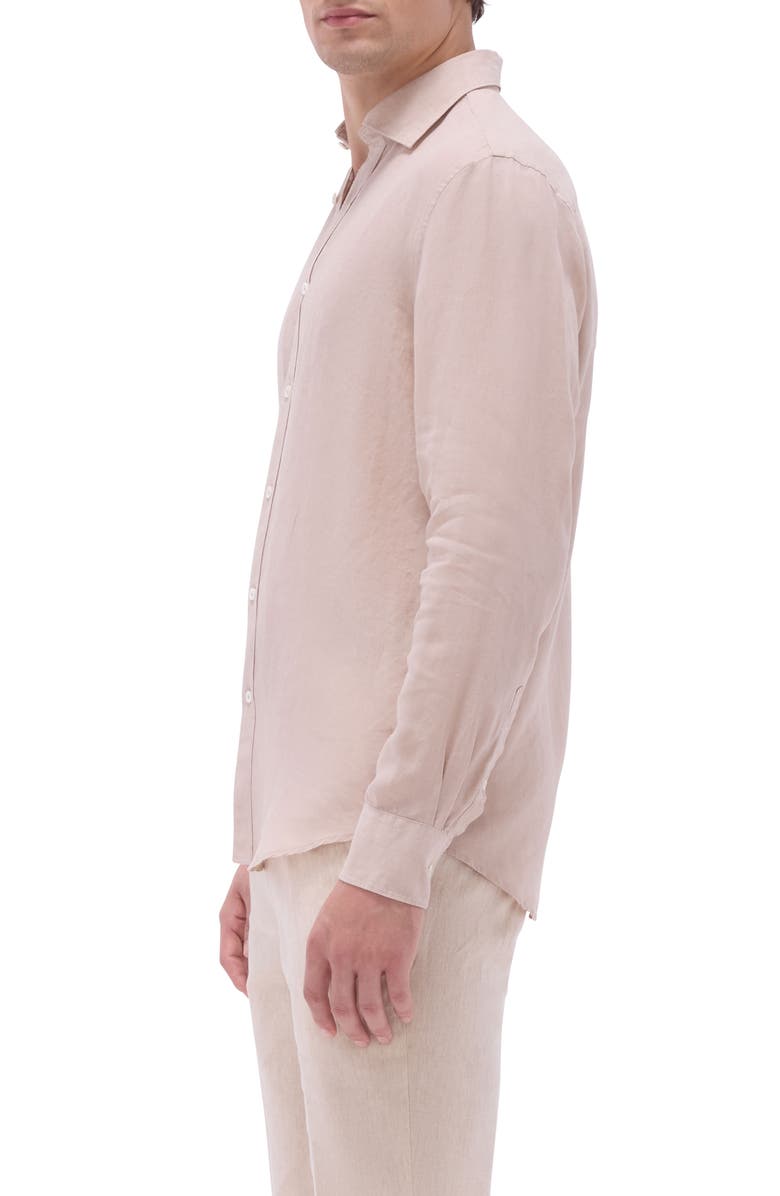 Bugatchi Axel Shaped Fit Linen Button-Up Shirt, Alternate, color, Sand