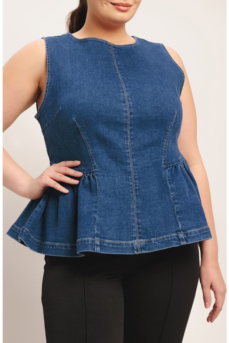 Denim Peplum Top, Alternate, color, MEDIUM INDIGO